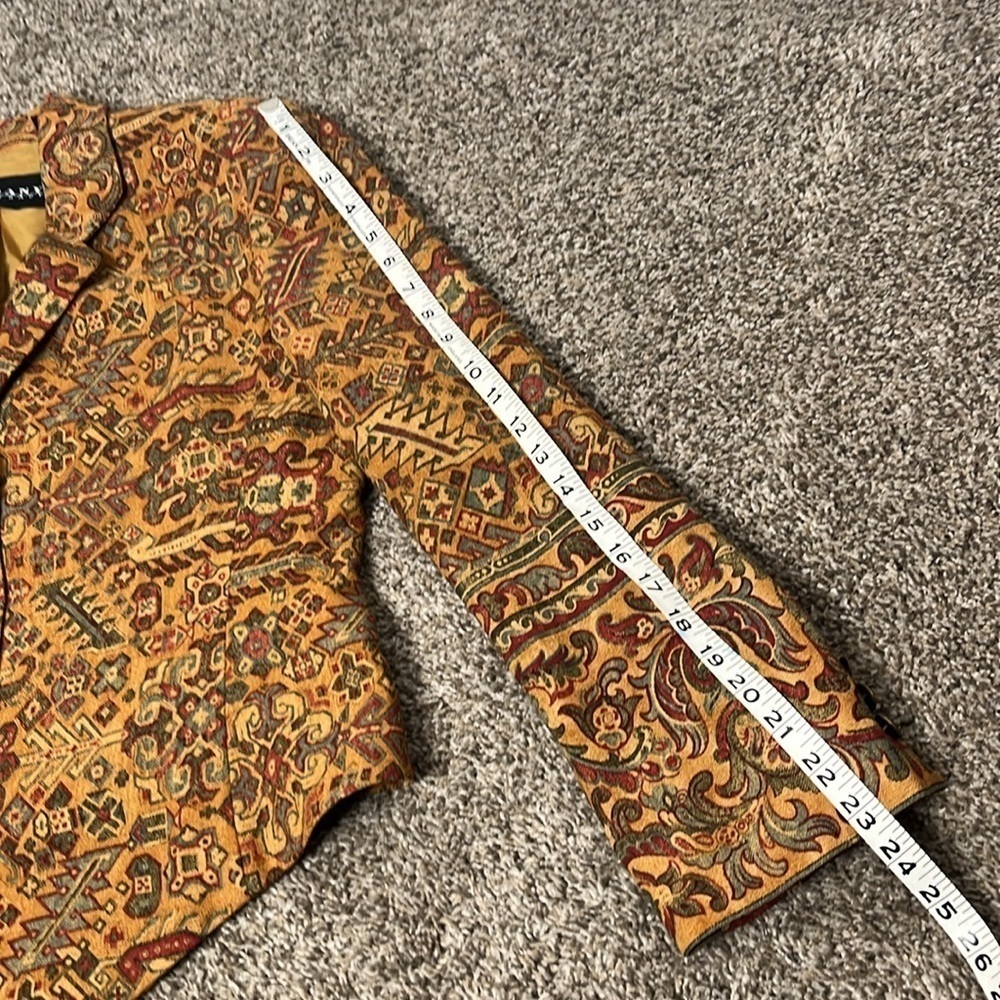 Ellen Tracy Multicolor Patterned Blazer - Mustard, Red, Green Accents - Picture 14 of 15